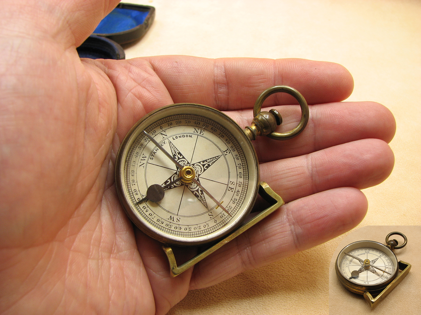 Victorian compass & clinometer with Geological Survey Scotland logo, in fitted case